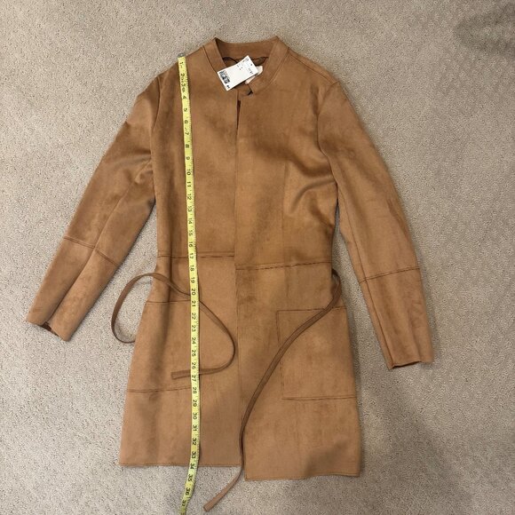 NWT: H&M "Suede Looking" Light Weight belted Coat Camel Color Size 4 - Picture 1 of 3
